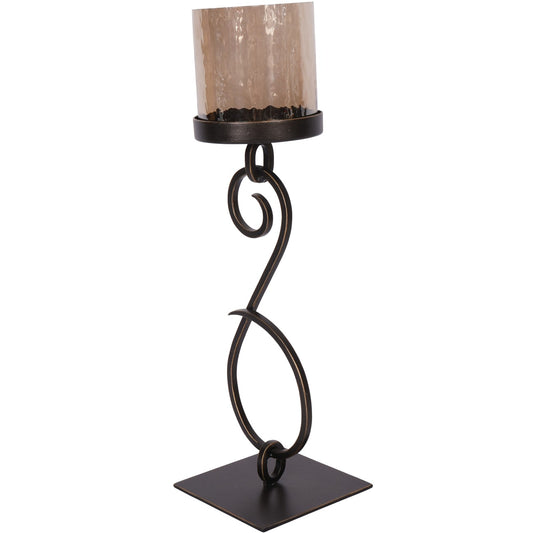 Medium Iron & Smoked Glass Candle Holder