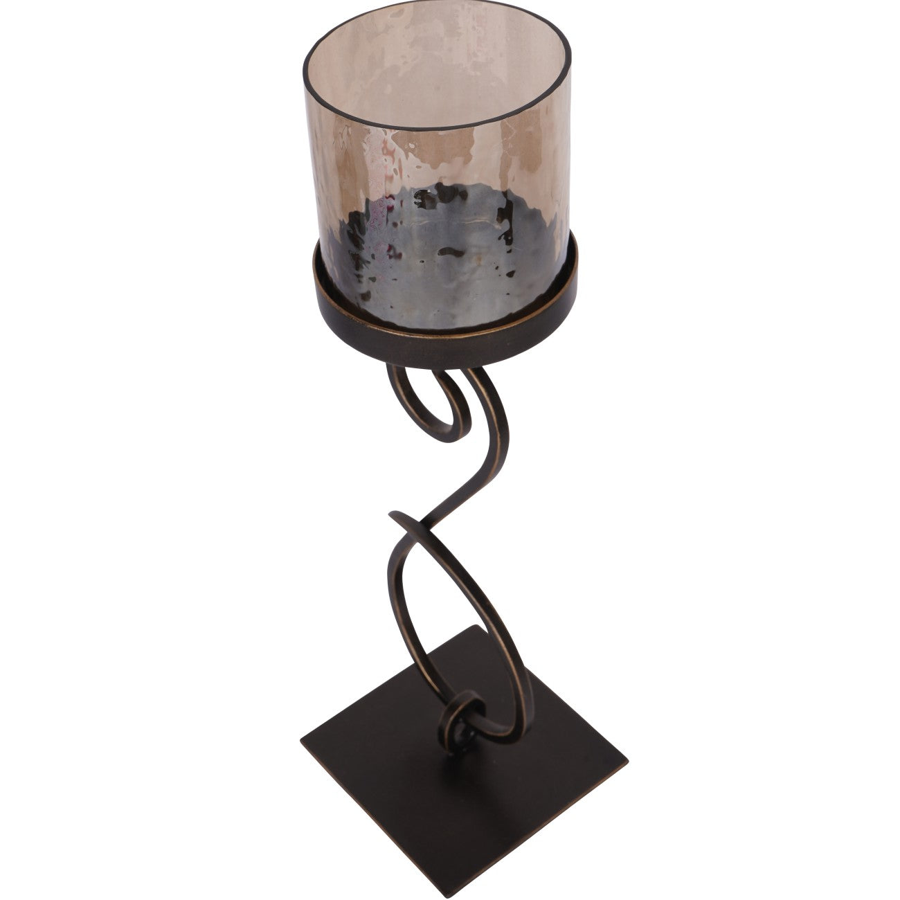 Medium Iron & Smoked Glass Candle Holder
