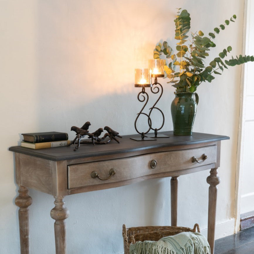 Medium Iron & Smoked Glass Candle Holder