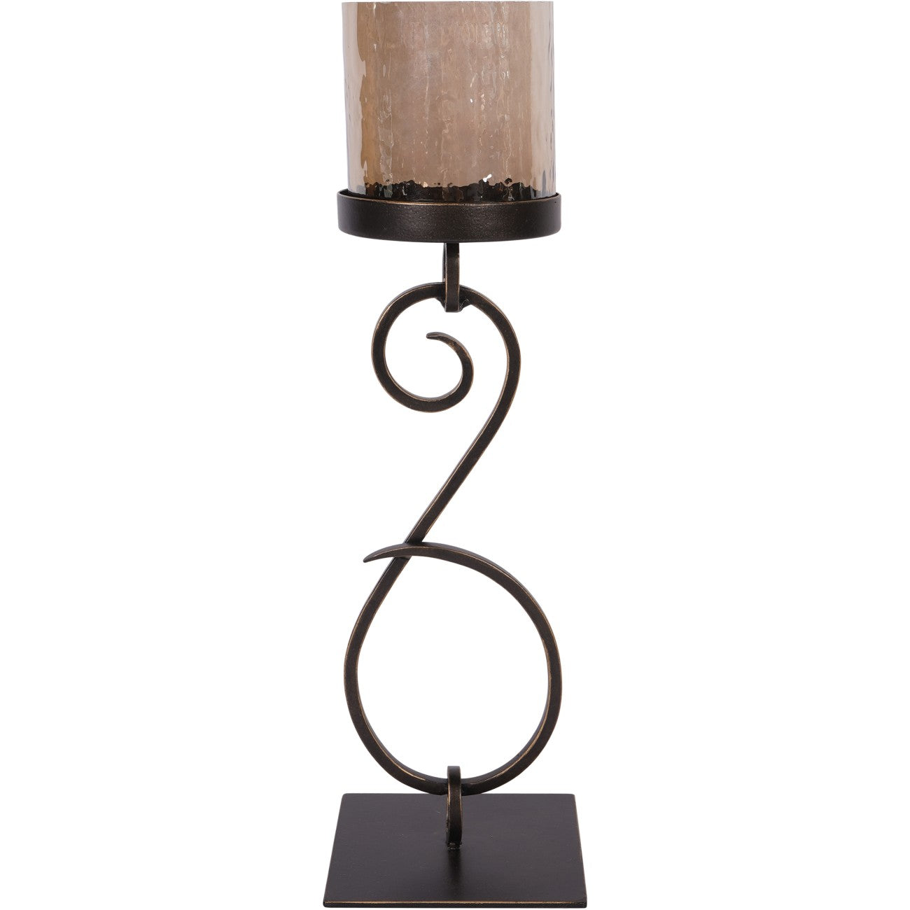 Medium Iron & Smoked Glass Candle Holder