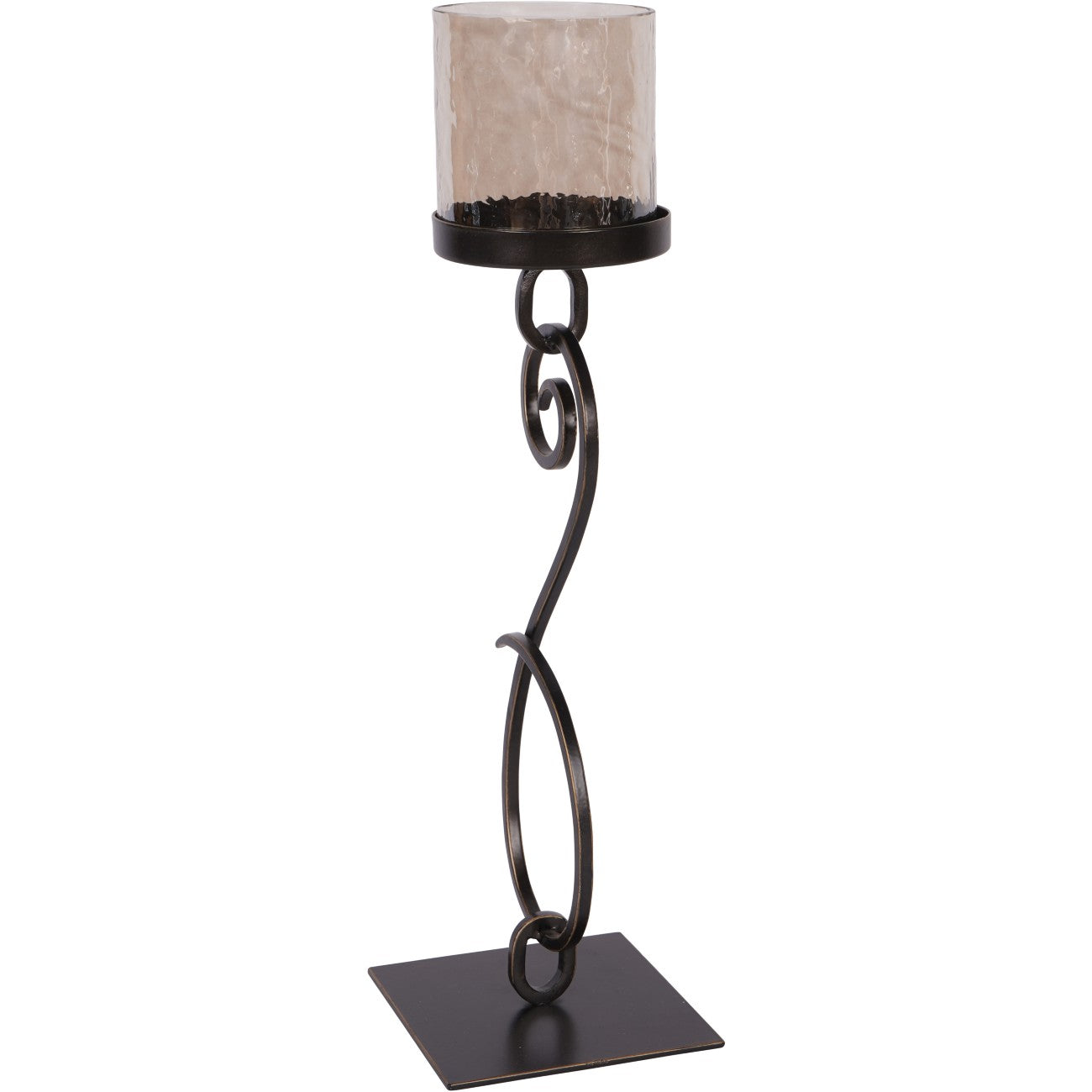 Large Iron & Smoked Glass Candle Holder