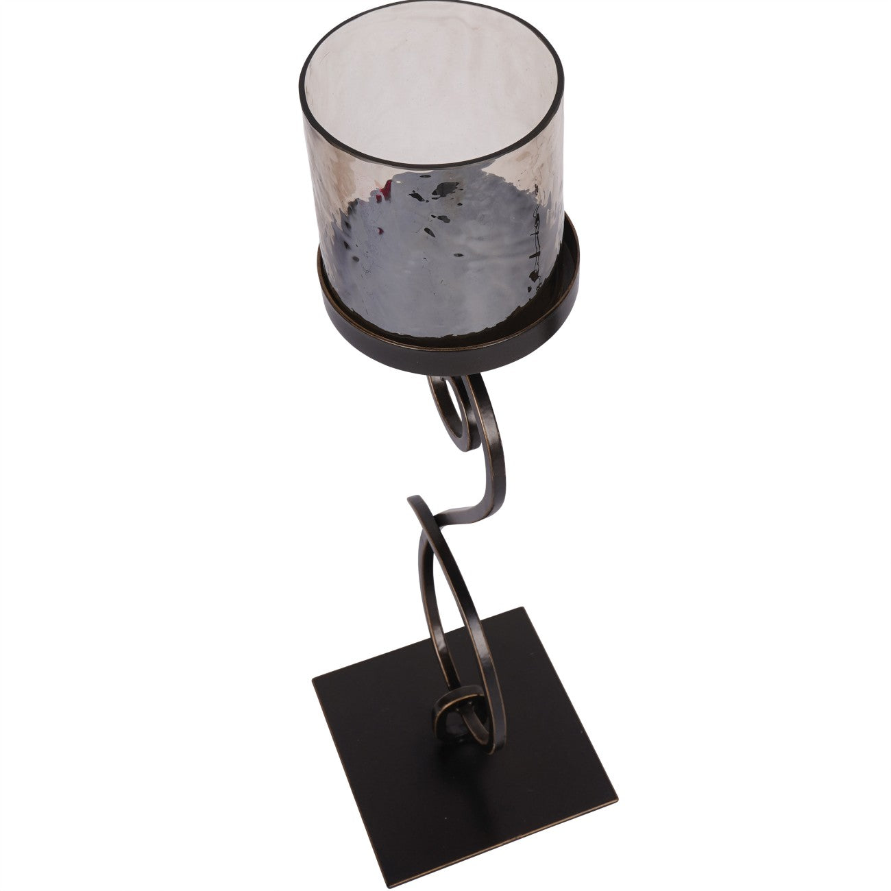 Large Iron & Smoked Glass Candle Holder