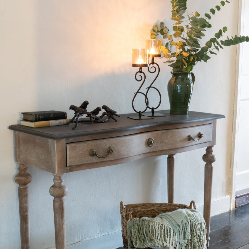 Large Iron & Smoked Glass Candle Holder