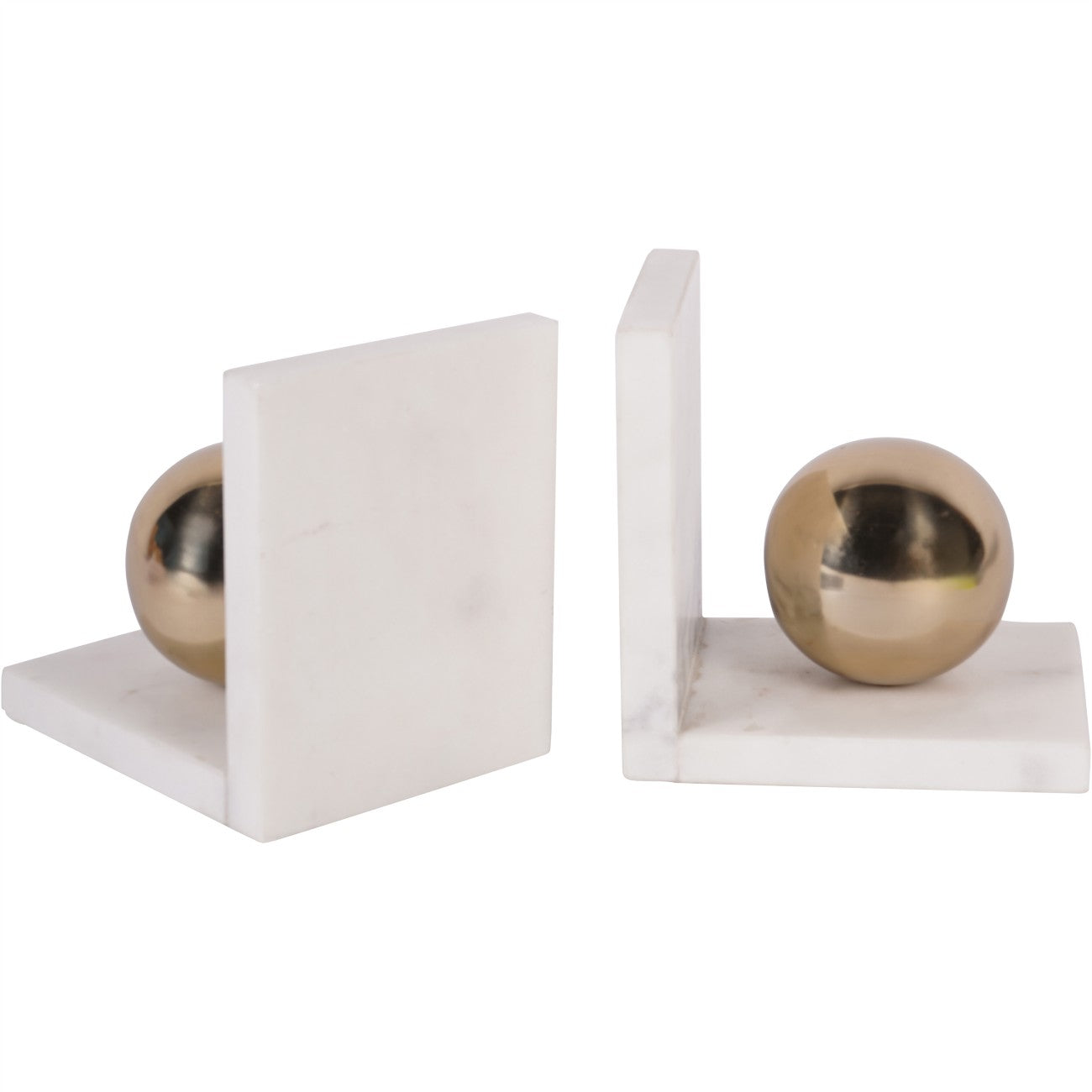 White & Gold Brass Marble Bookends