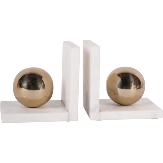 White & Gold Brass Marble Bookends