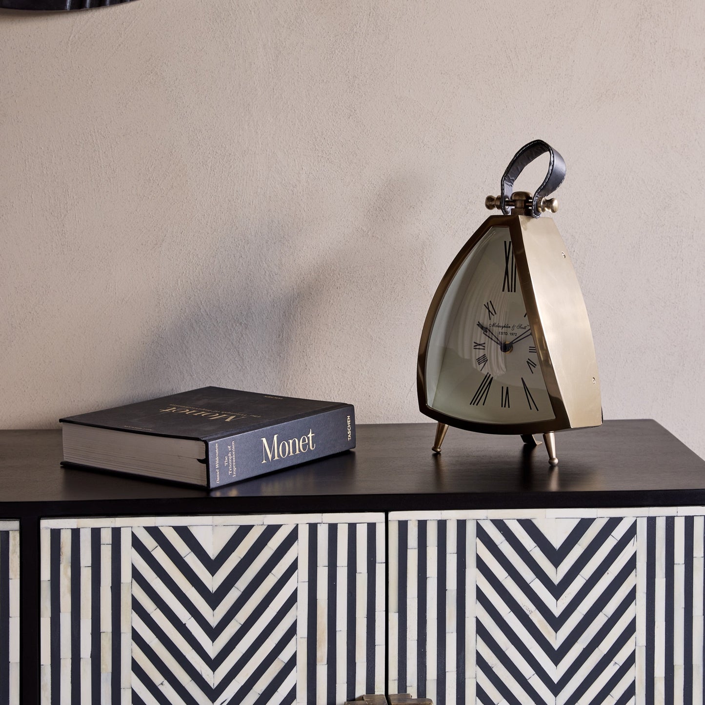 Isosceles Triangle Brass Mantal Table Clock | Large