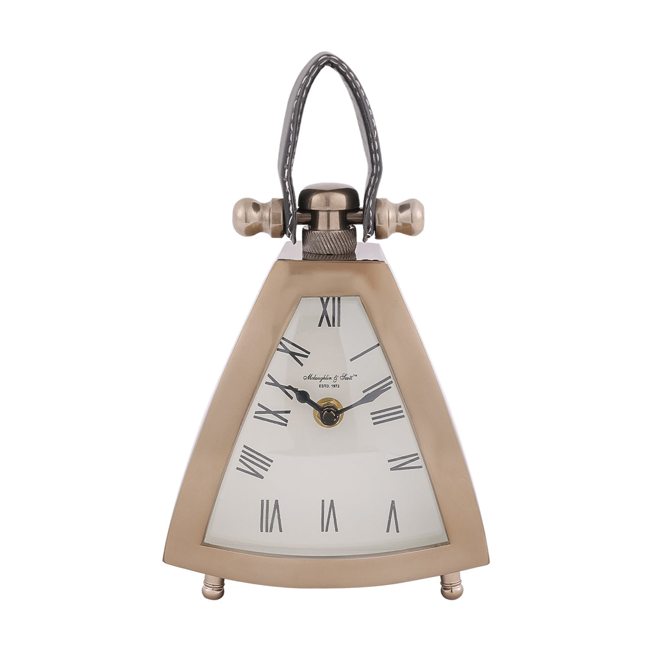 Isosceles Triangle Brass Mantal Table Clock | Small
