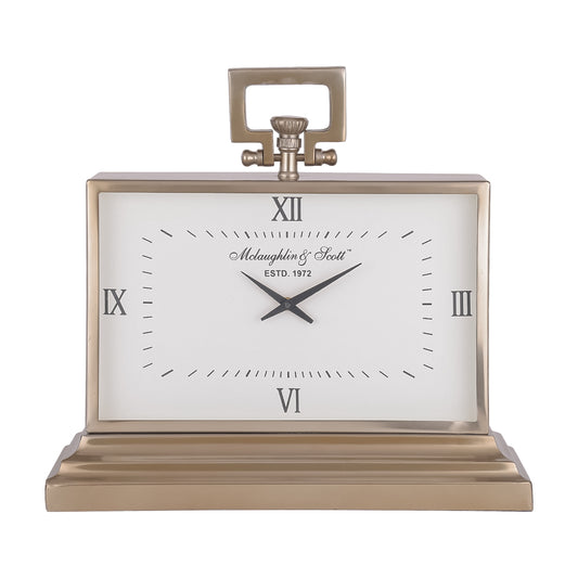 Brass Gold Rectangle Mantle Table Clock | Medium