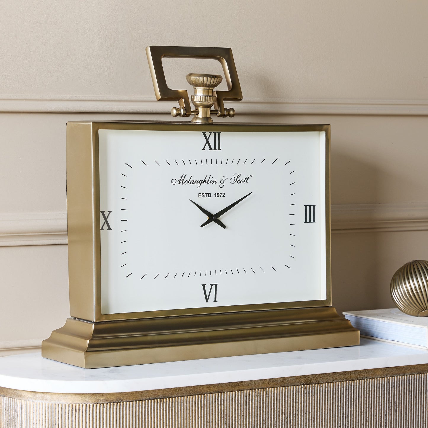 Brass Gold Rectangle Mantle Table Clock | Large