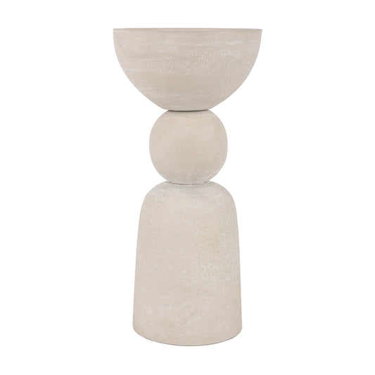 Neutral Stone Textured Pillar Candle Holder | Medium