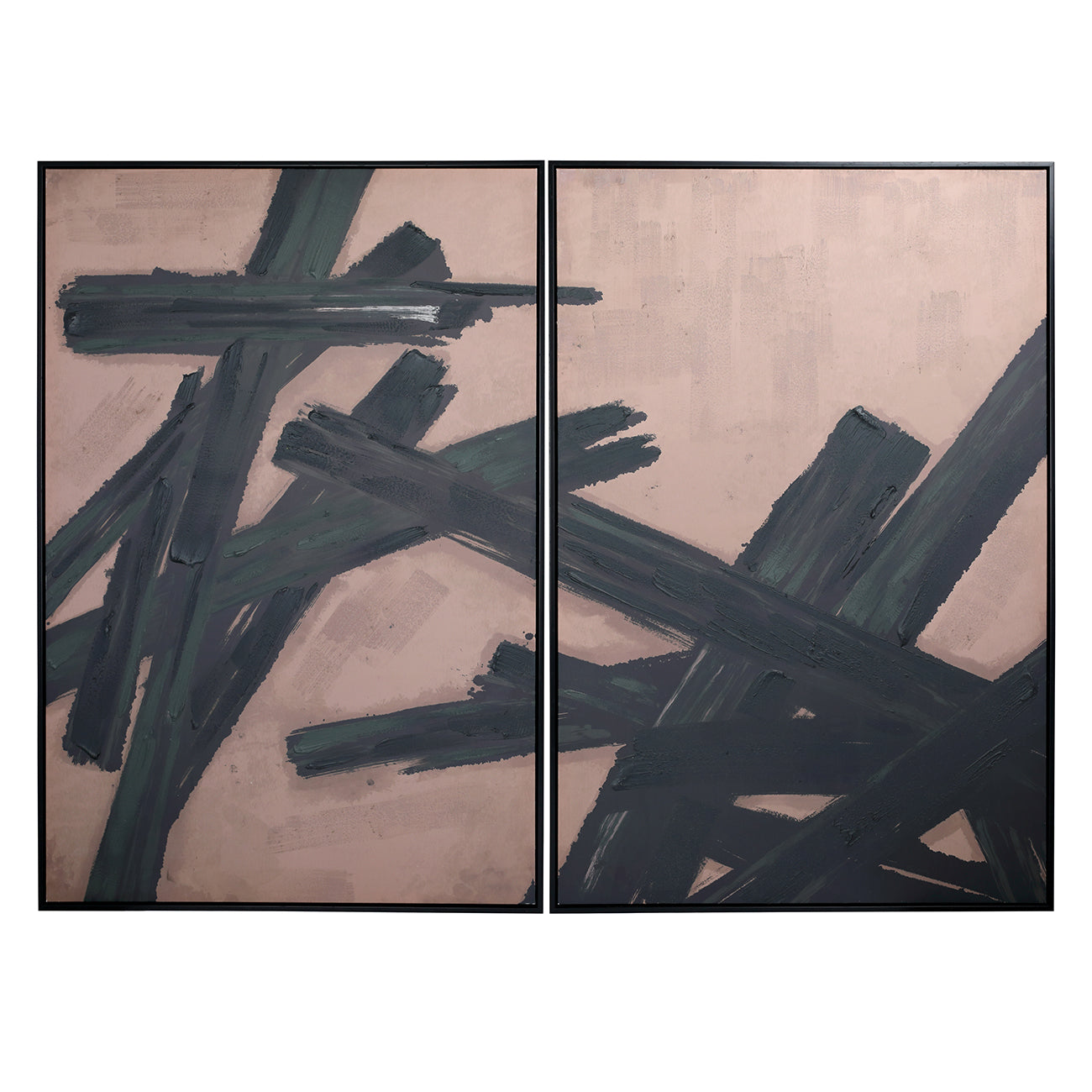 Set Of Two Large Framed Taupe Abstract Wall Art