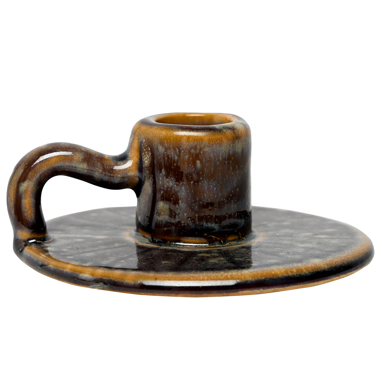 Small Dark Brown/Green Glazed Candle Stick