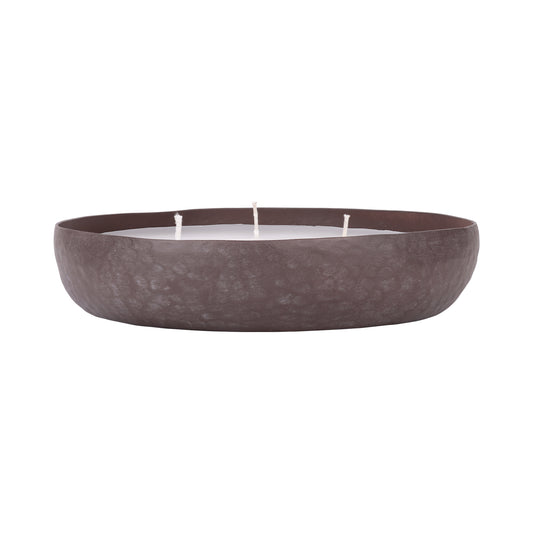 Brown Hammered Aluminium 3 Wick Round Candle