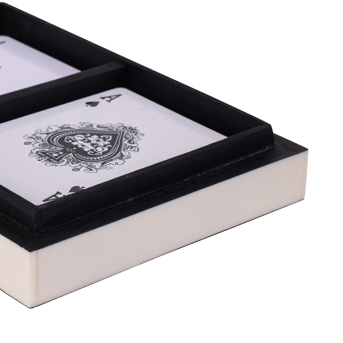 Wooden & White Decorative Card Box With 2 Packs Of Cards
