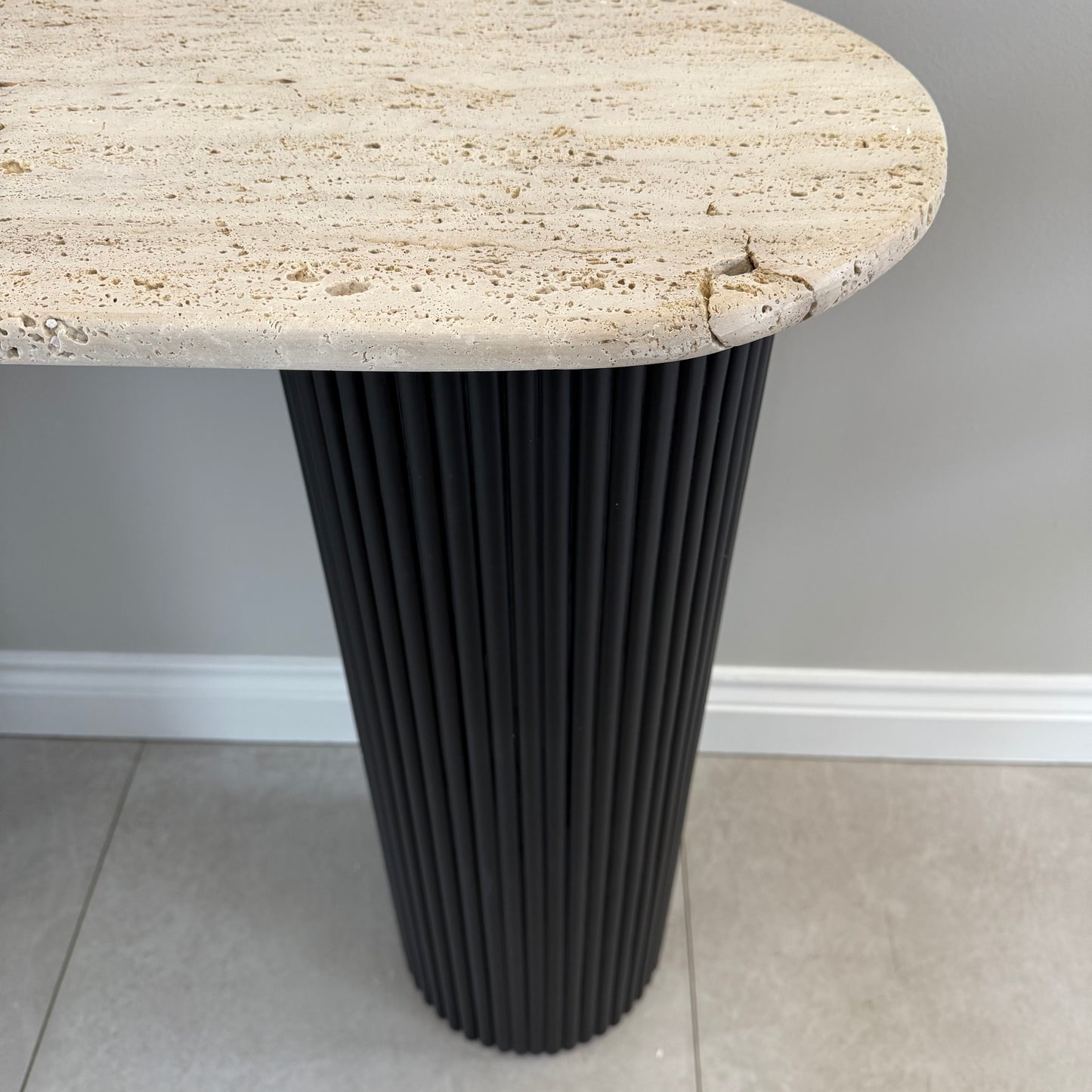 Black Acacia Wood Console Table With Travertine Top