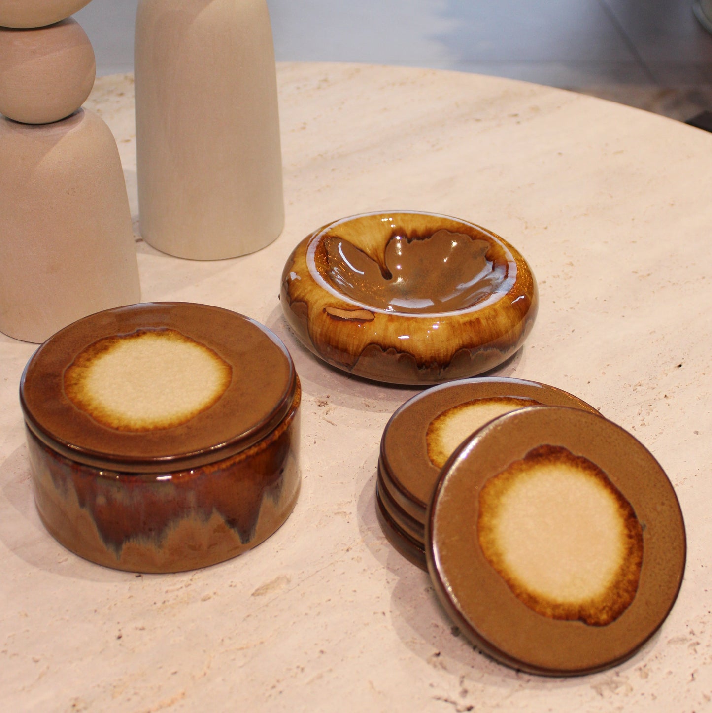 Orange/Brown Reactive Glaze Stoneware Bowl