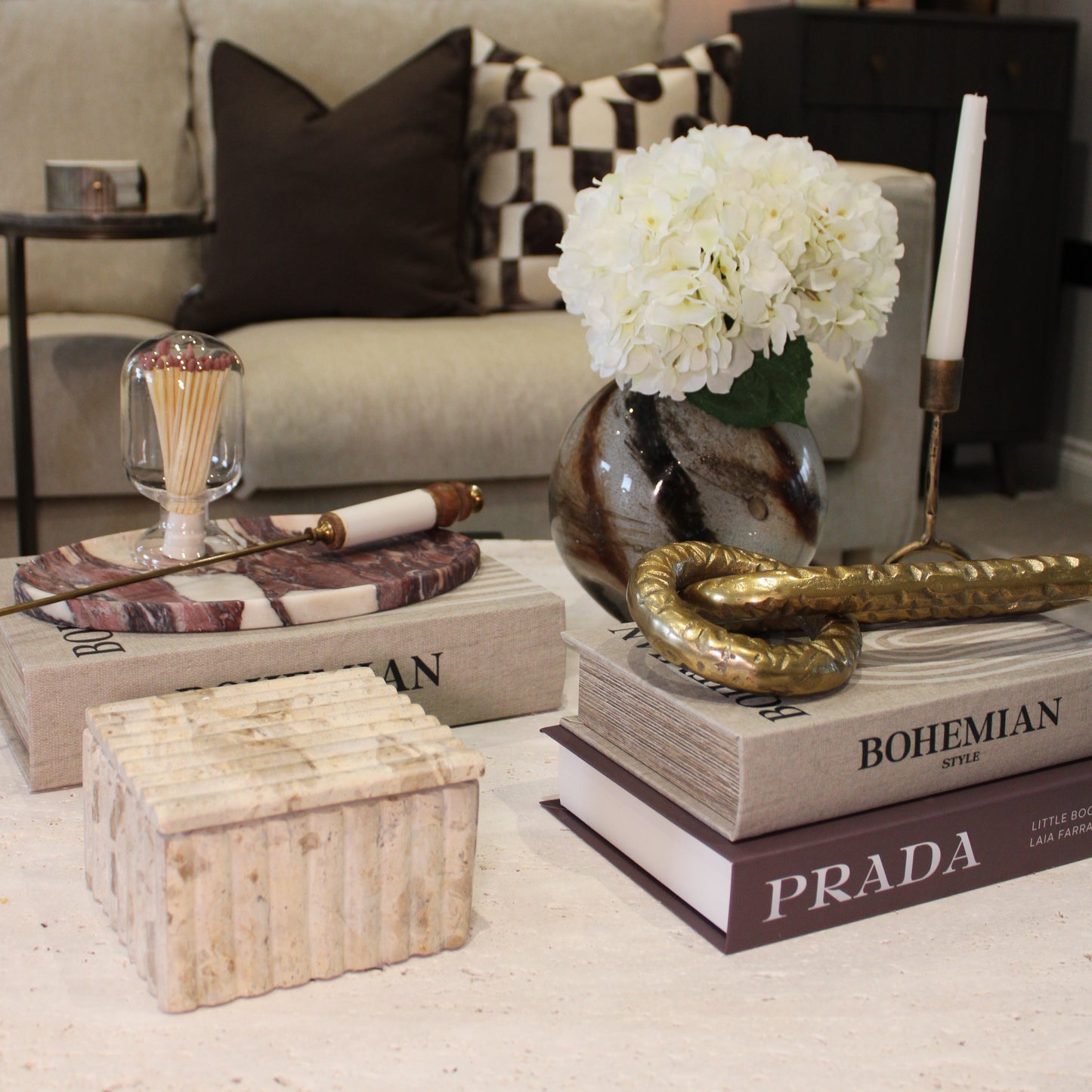 Square Chocolate Brown Marble Fluted Box