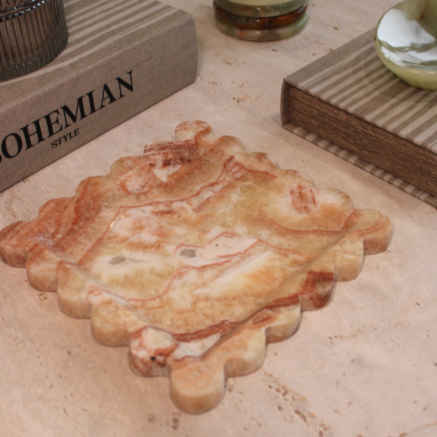 Onyx Marble Square Small Tray With Scalloped edge