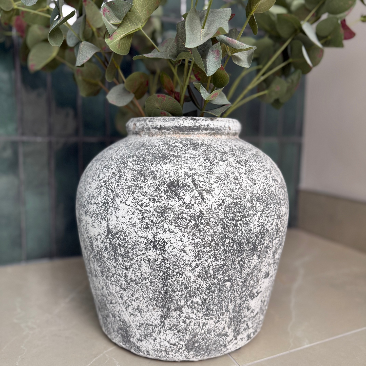 Aged Stone Large Ceramic Vase