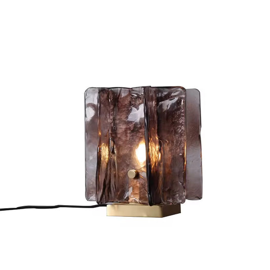 Modern Art Deco Amber Smoked Glass & Brass Lamp