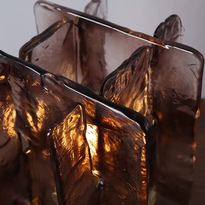 Modern Art Deco Amber Smoked Glass & Brass Lamp