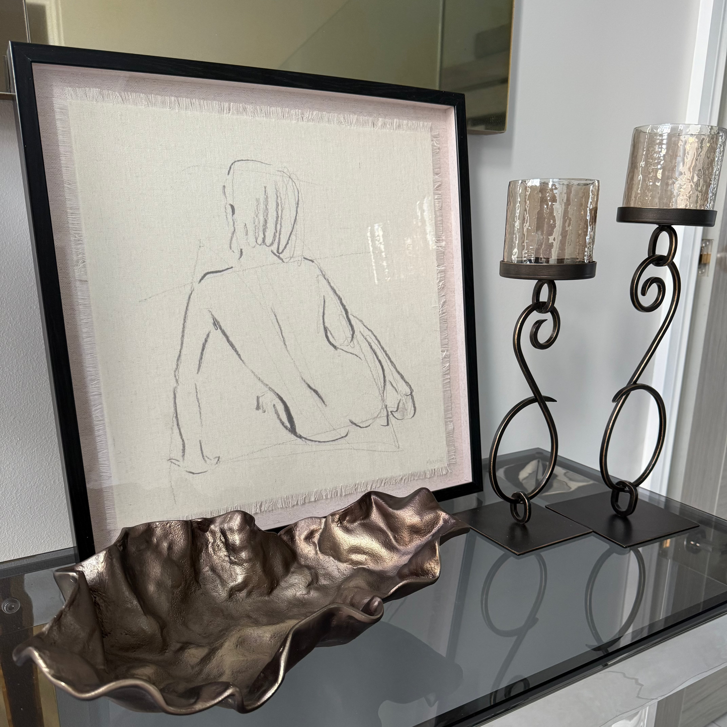 Medium Iron & Smoked Glass Candle Holder