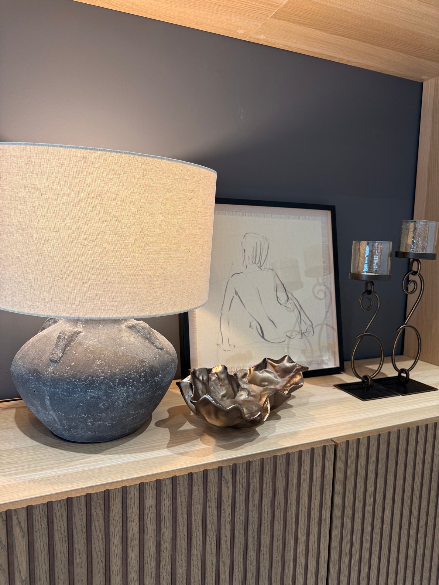 Dark Grey Lamp Stone Look Ceramic