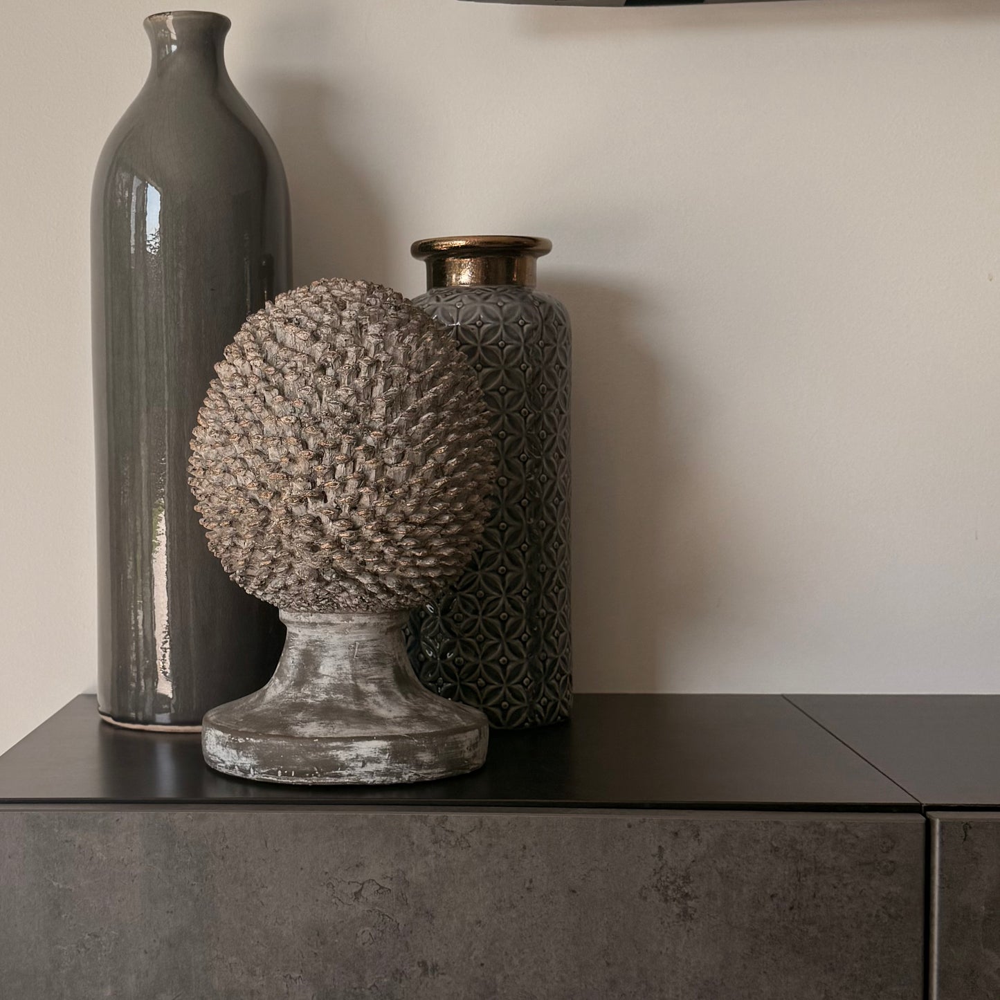 Large Stone Effect Pinecone Ornament With Gold Accents
