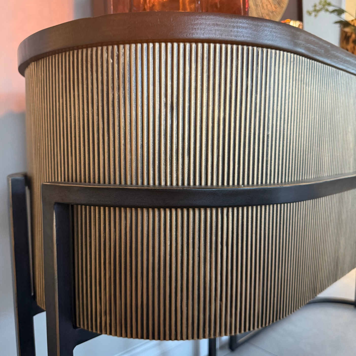 Corrugated Gold/Bronze & Dark Wood Console Table