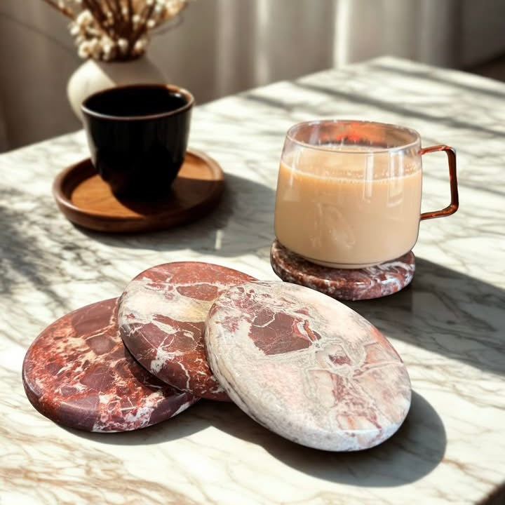 Red Marble Set Of 4 Coasters