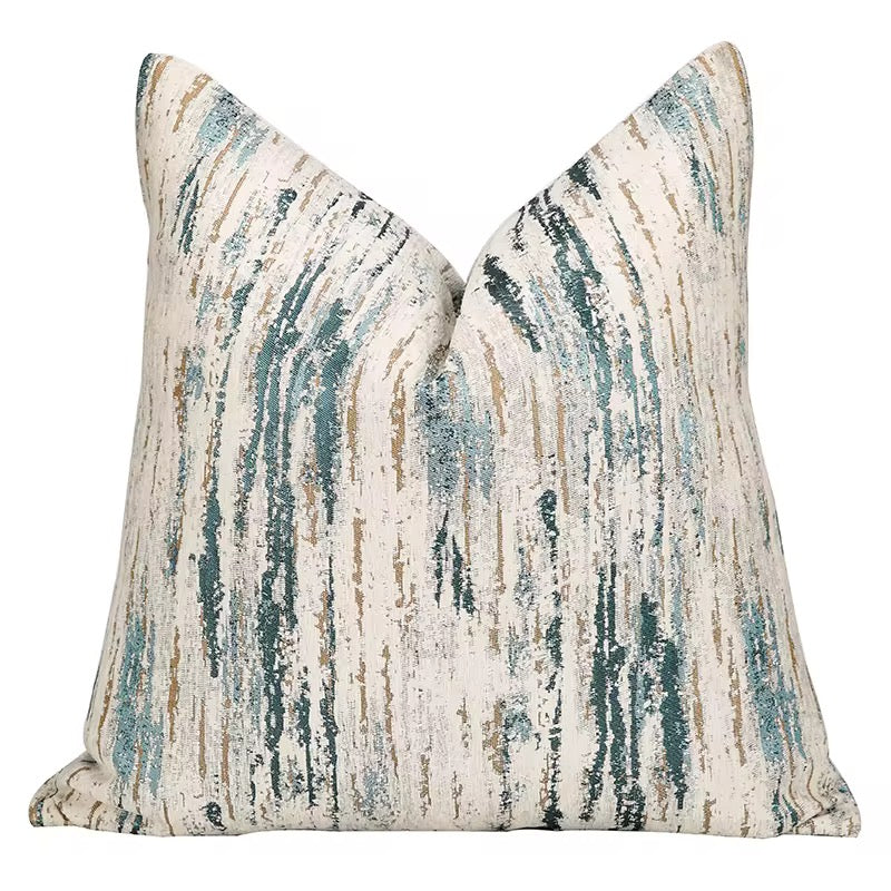 Oyster & Blue Patterned Cushion 50x50cm