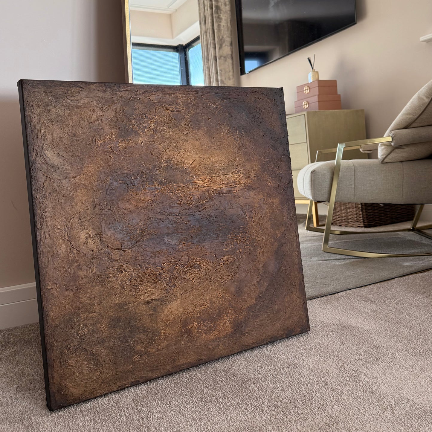 Brown Hand Painted Square Textured Canvas 60x60cm
