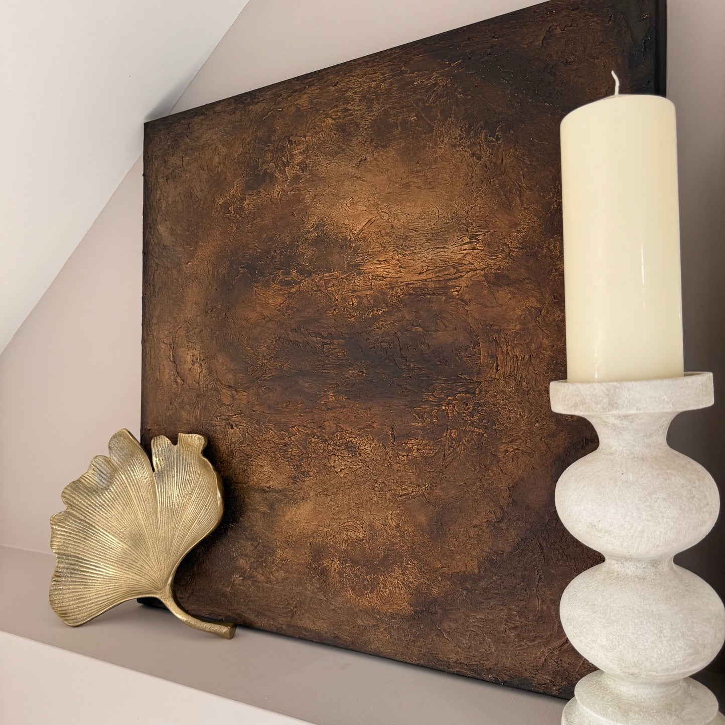 Brown Hand Painted Square Textured Canvas 60x60cm