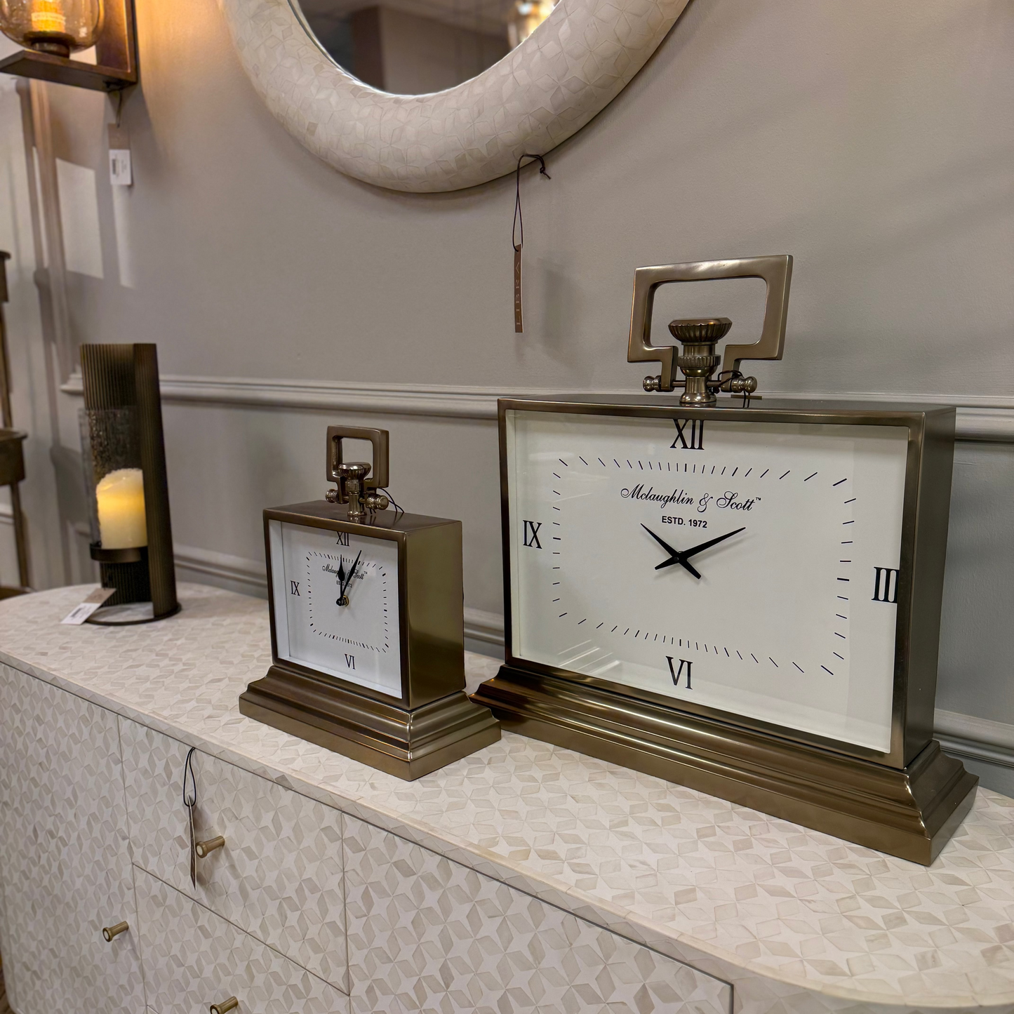 Brass Gold Rectangle Mantle Table Clock | Large