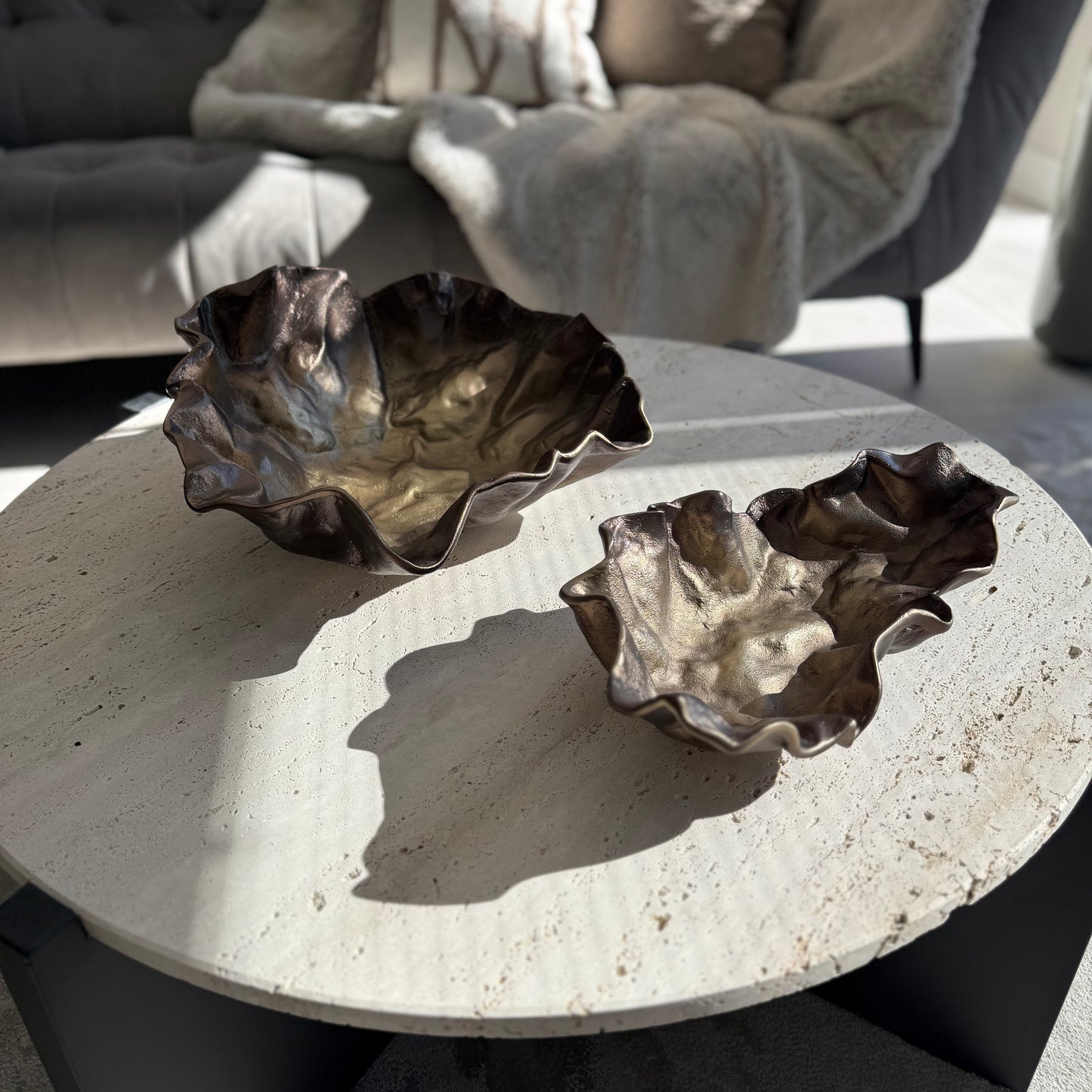 Large Bronze Cast Aluminium Decorative Leaf Bowl