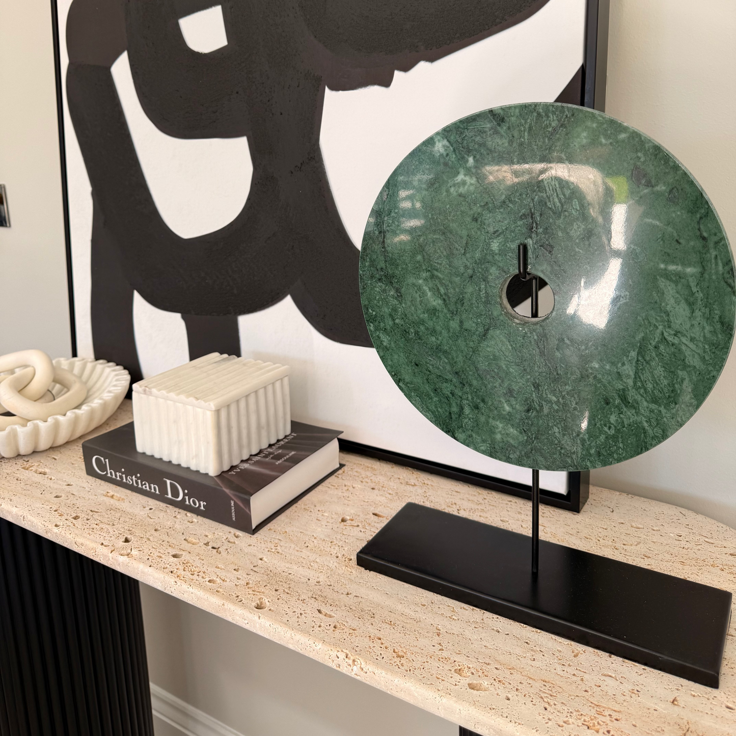 Green Marble Disc Ornament Sculpture