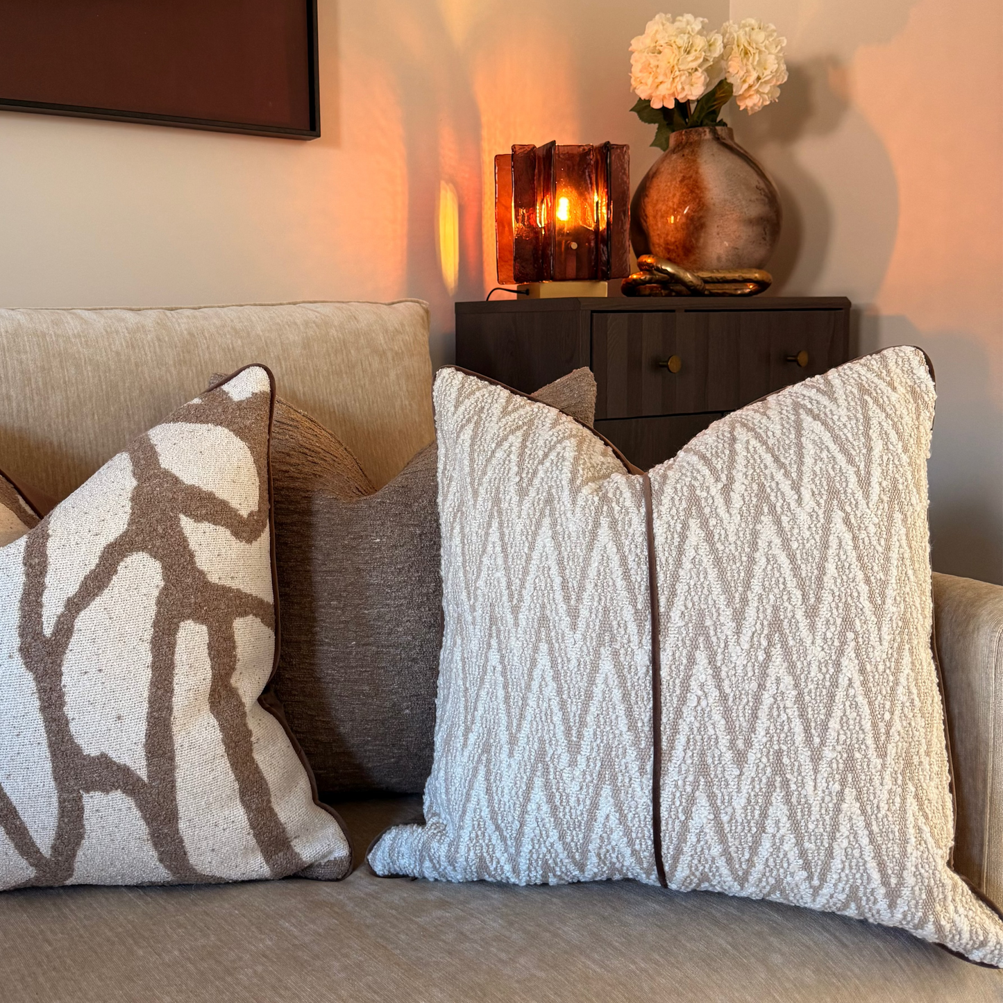 Luxury Neutral Woven Patterned Decorative Cushion