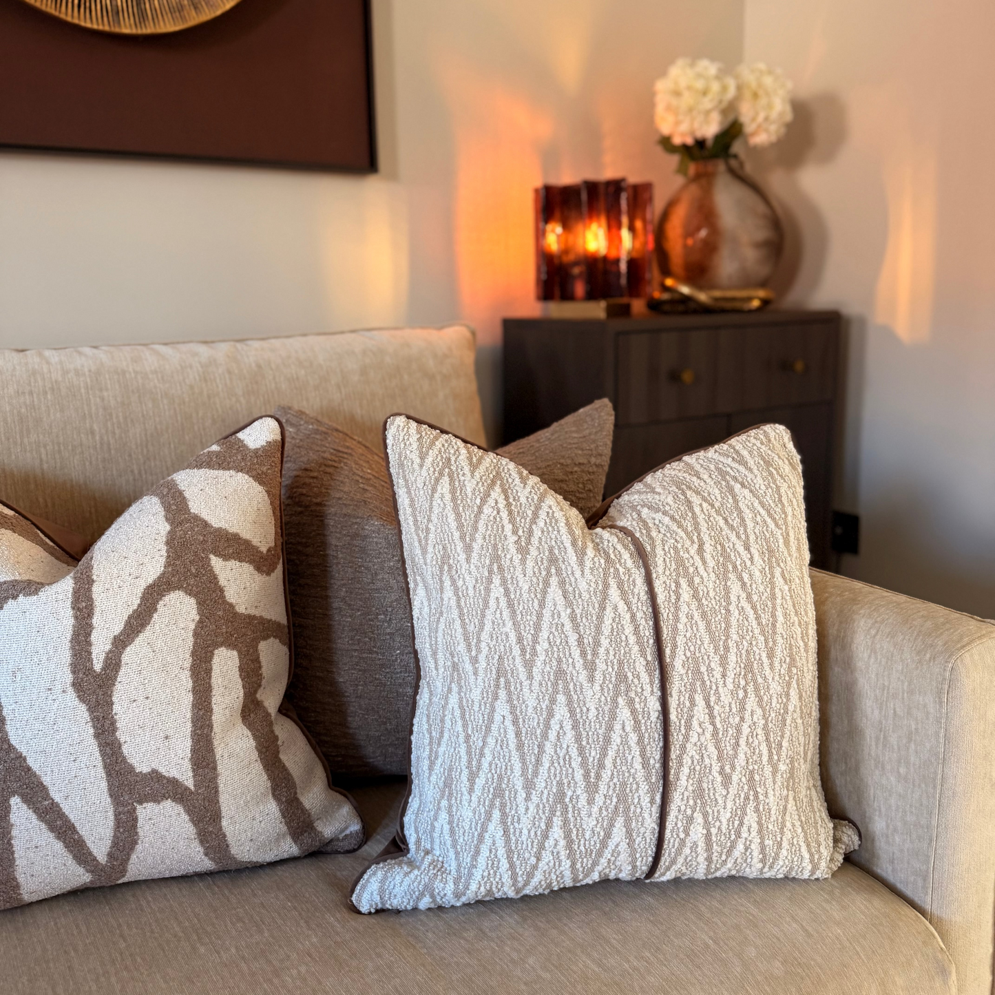 Luxury Neutral Woven Patterned Decorative Cushion