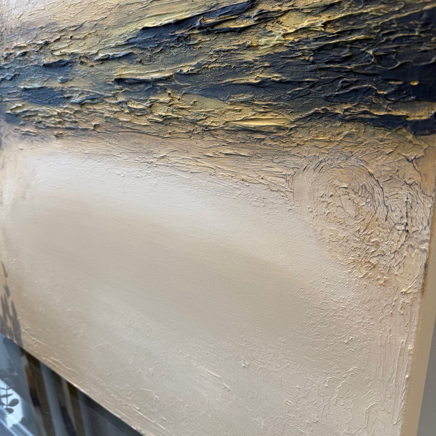 Cream Gold & Navy Handmade Textured Wall Art Canvas