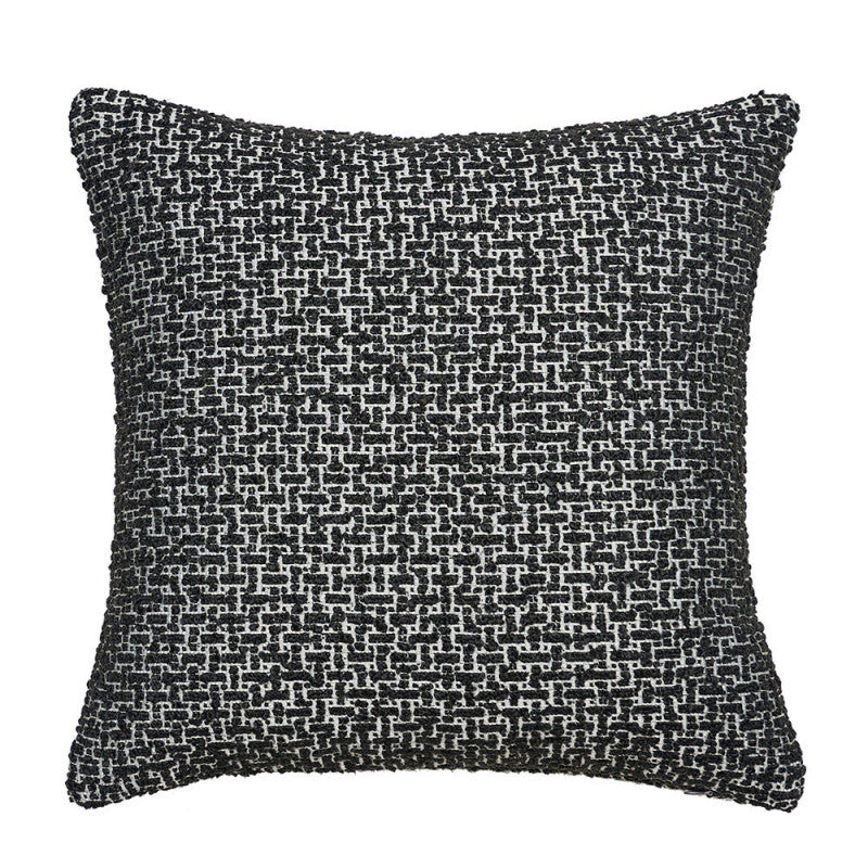 Luxury Black Patterned Boucle Woven Decorative Cushion
