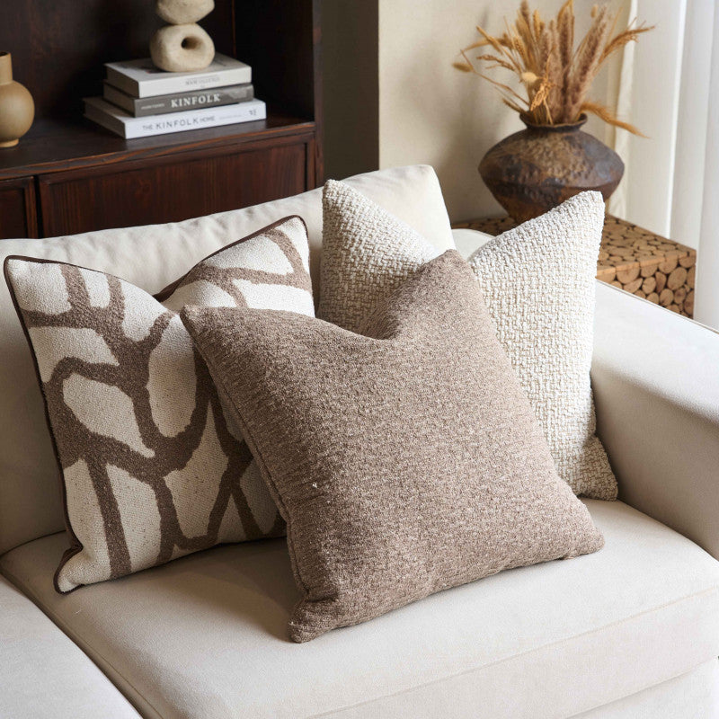 Luxury Neutral Brown Boucle Woven Decorative Cushion