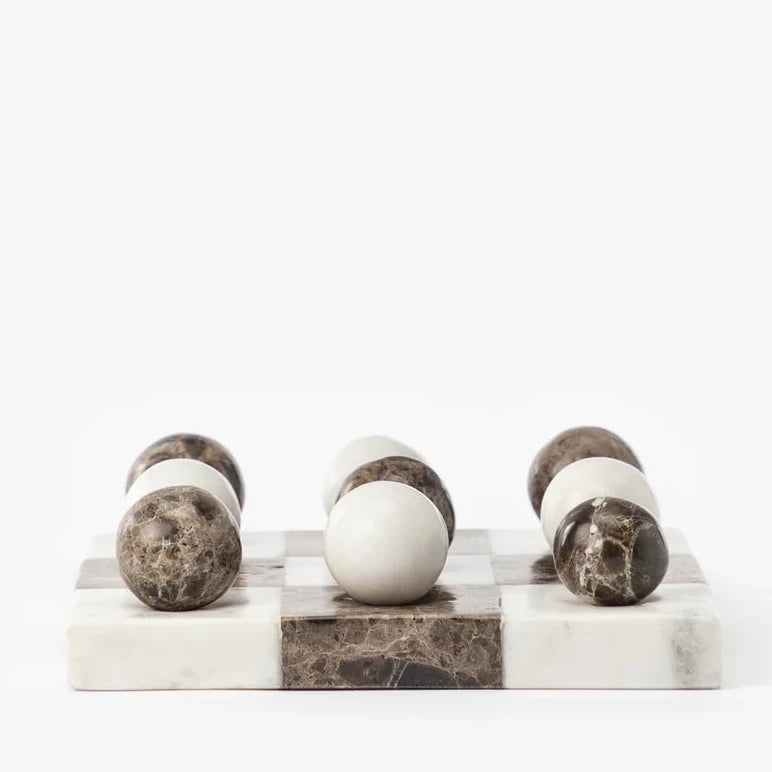 Brown & White Marble Tic Tac Toe Game
