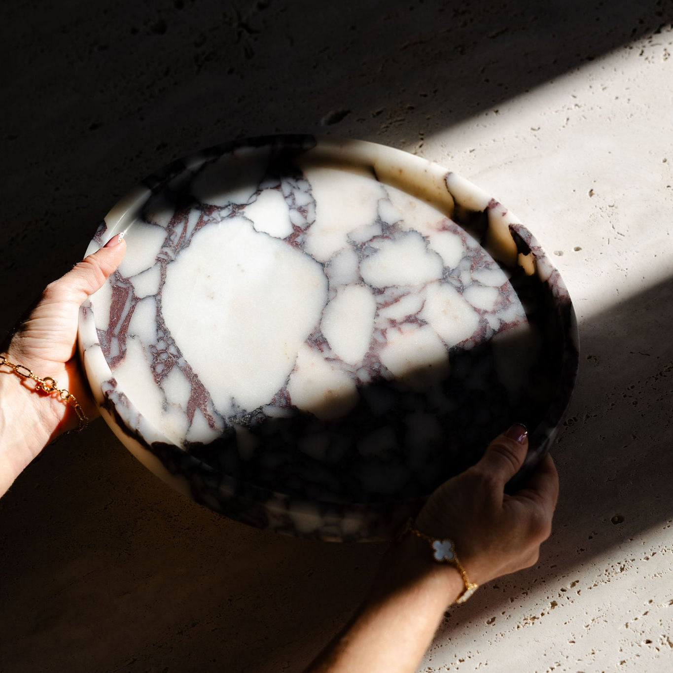 Large Round Calacatta Viola Marble Tray