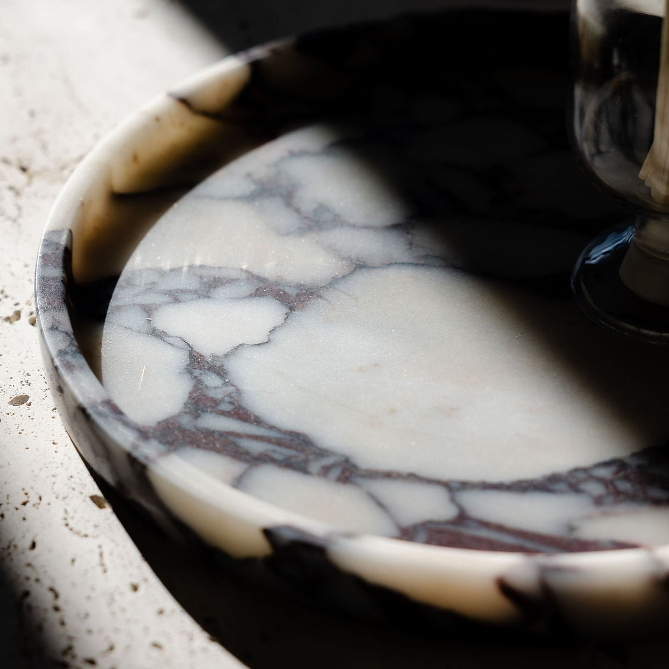 Large Round Calacatta Viola Marble Tray
