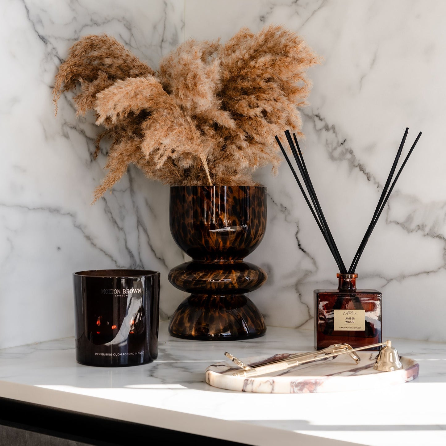 Brown Spotted Glass Vase / Candle Holder