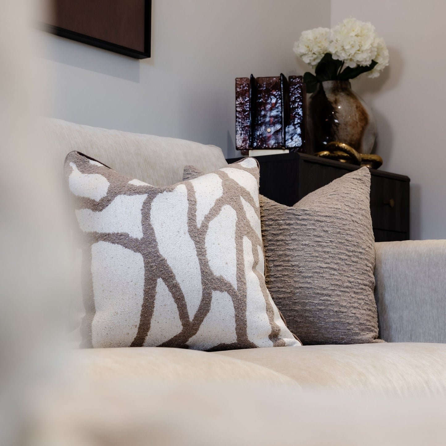 Luxury Beige & Cream Patterned Decorative Cushion