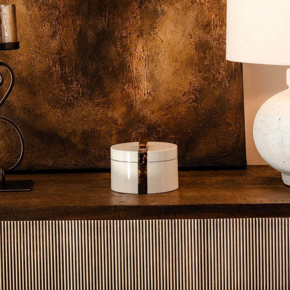 Large Round Cream & Brown Decorative Box
