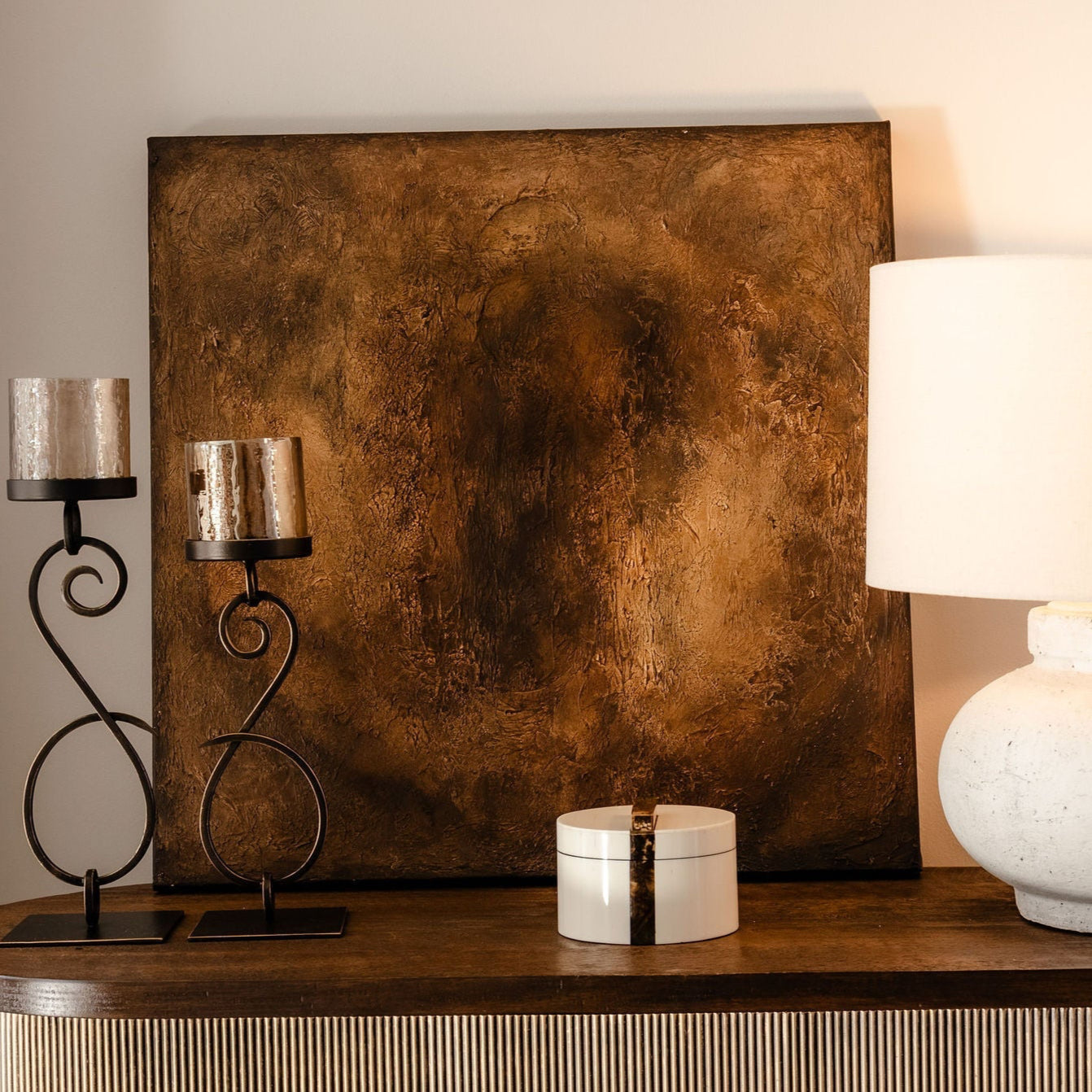 Brown Hand Painted Square Textured Canvas 60x60cm
