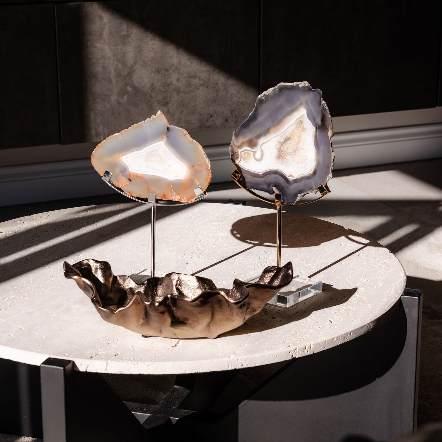 Brown & Gold Agate Crystal Sculpture