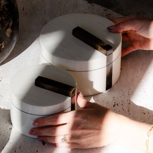 Large Round Cream & Brown Decorative Box
